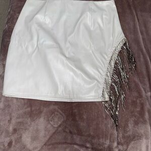 Windsor White Mini Skirt with Fringe
